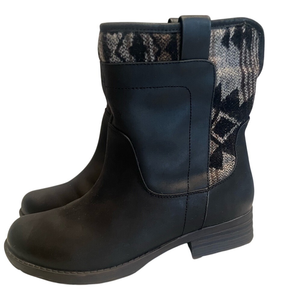Tara‎ M Taya Black Leather Aztec Tribal Western Ankle Boots Women's 7